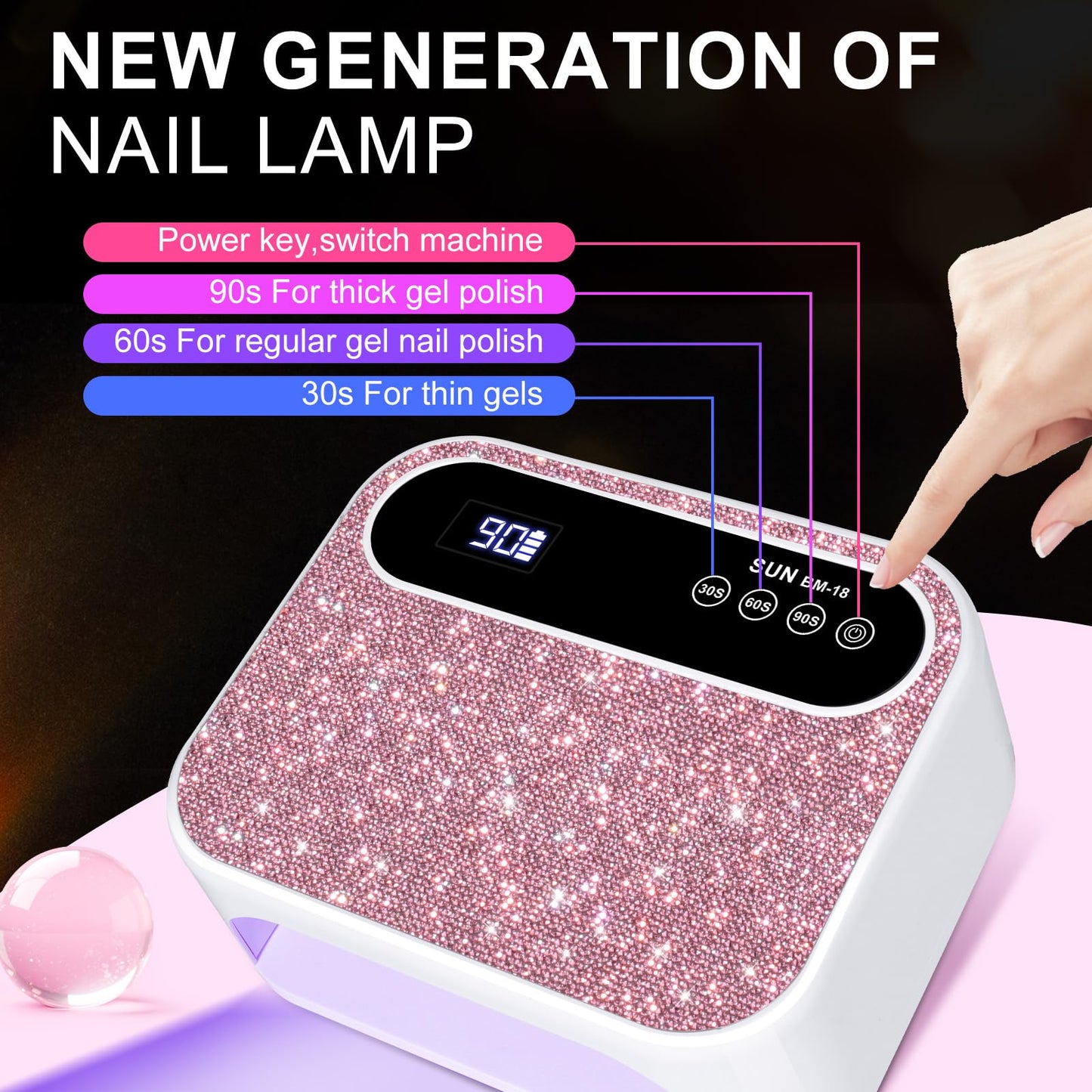 ANYINS Led Nail Lamp, 126W Gel Nail Light Rechargeable Professional Lamp 42 Durable UV LED Beads Automatic Sensor Fast & Even Curing All Gel Polish Manicure at Home and in Salons(Pink Diamond)