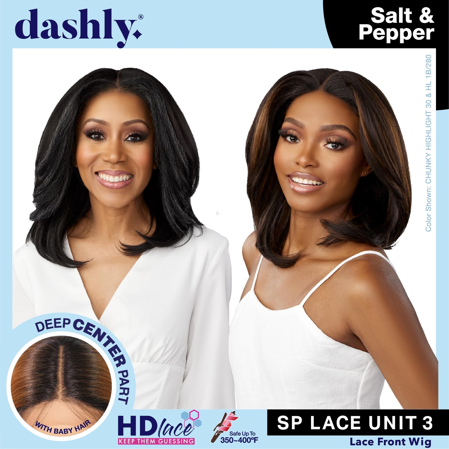 Sensationnel Dashly Lace Saltandpepper Wig - Sp Unit 3 Hand Tied Laceparting Ear to Ear Synthetic (1B OFFBLACK)