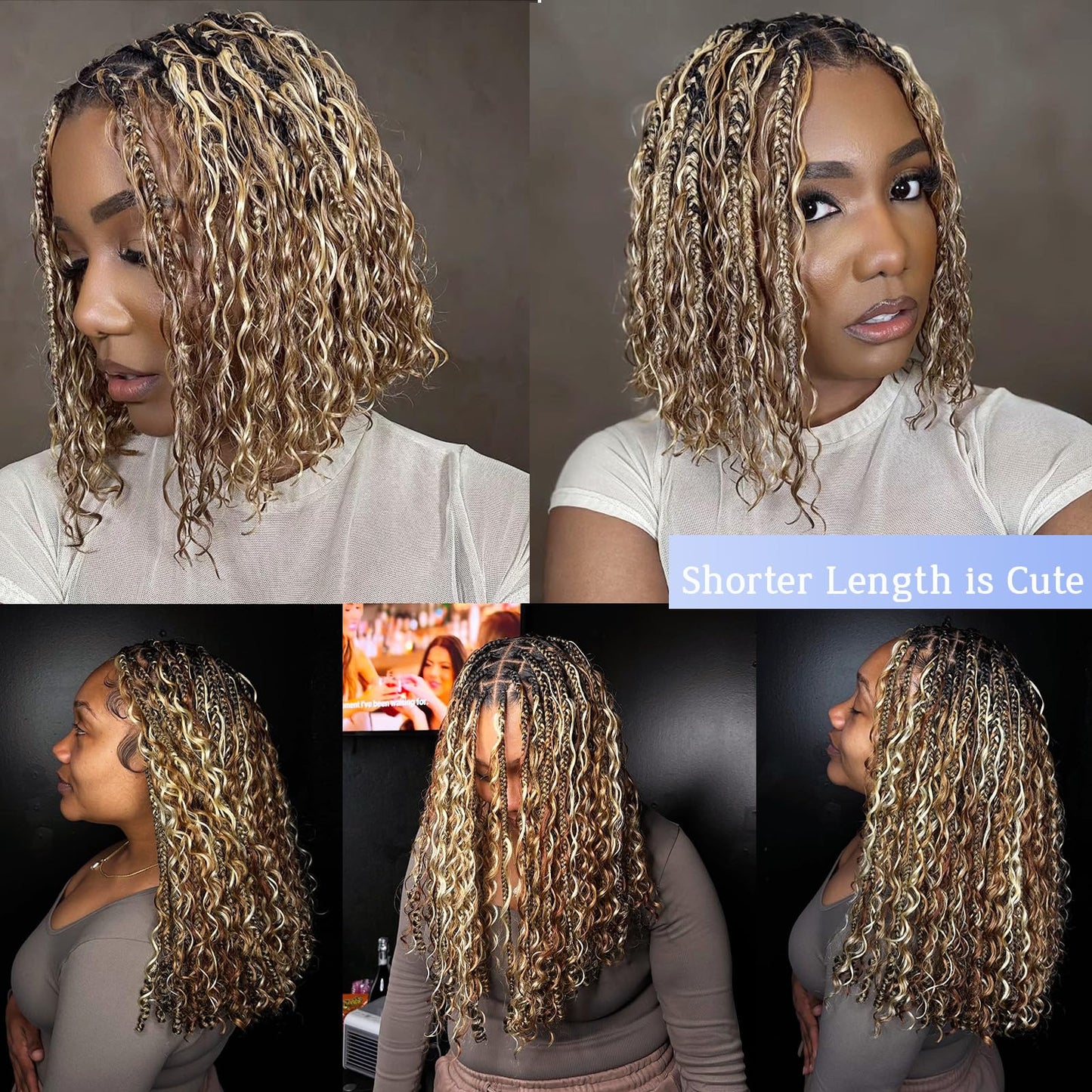 Licoville Boho Human Hair for Braiding 4/27 Water Wave Human Bulk Hair Brown Blonde Braiding Wet and Wavy Bundles No Weft 100% Curly Human Hair for Boho Braids Knotless Smooth Hair 16 Inch 100G