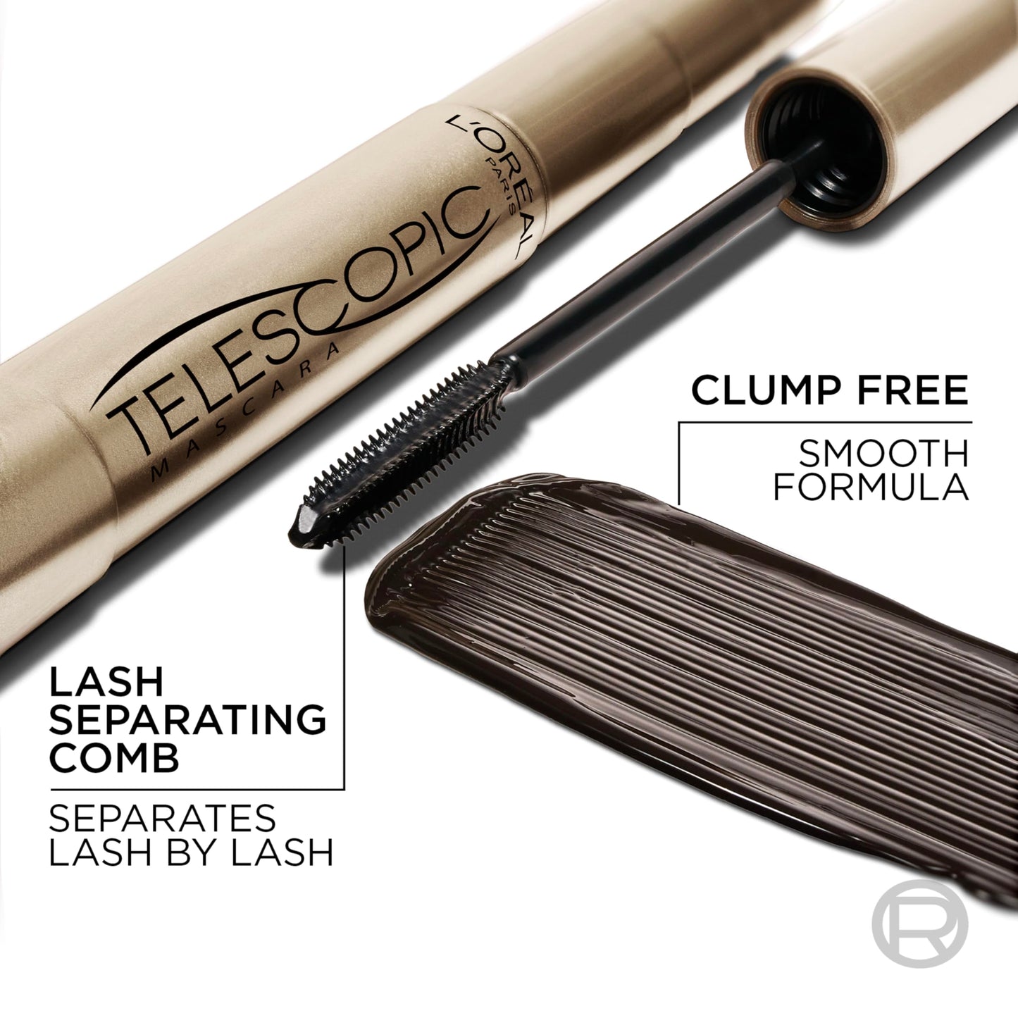 L’Oreal Paris Makeup Original Telescopic Mascara, Separating Mascara Volume and Length Formula, Waterproof, Black, 0.27 Fl Oz., 1 Count