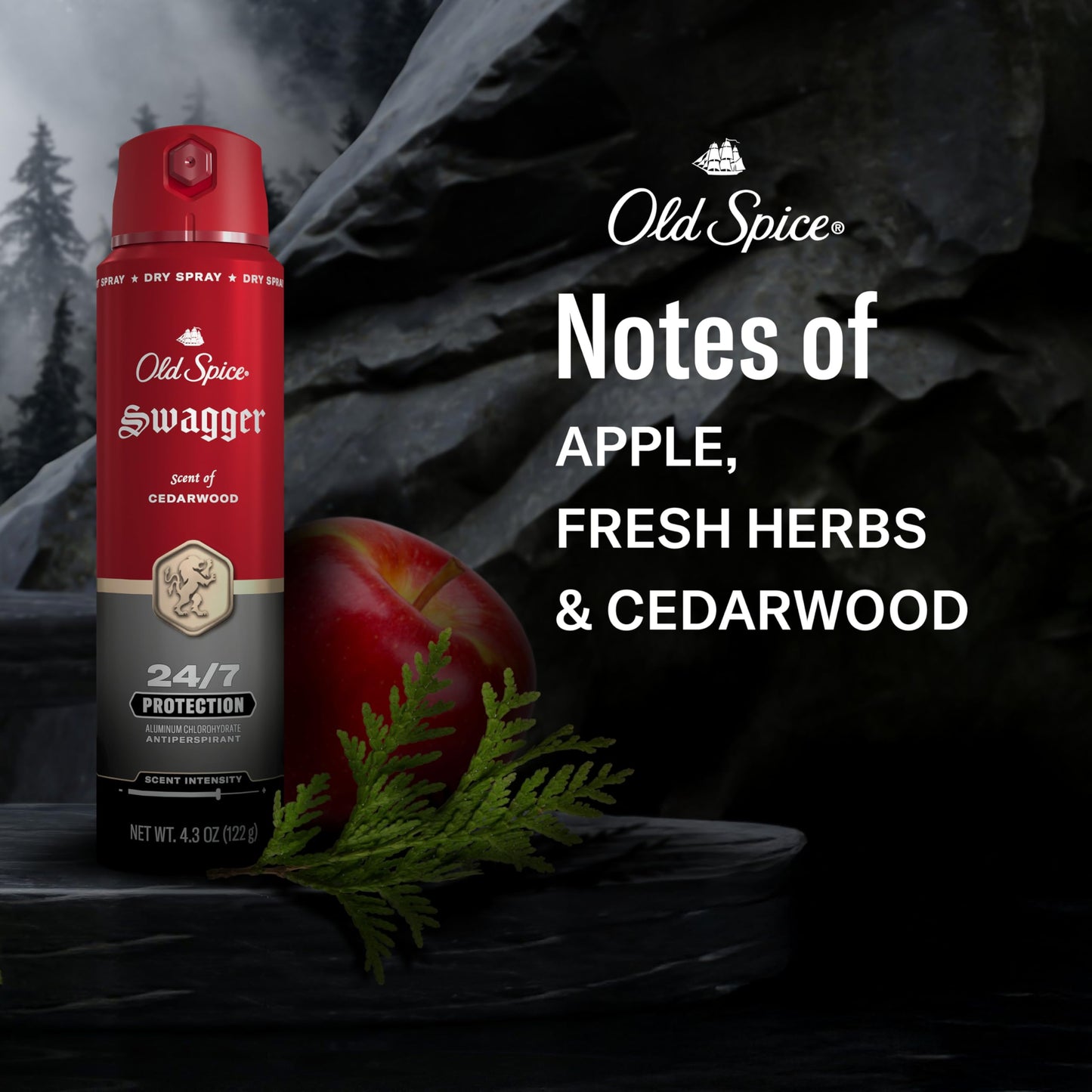 Old Spice Dry Spray Antiperspirant Deodorant for Men, 24/7 Sweat & Odor Protection Spray, Long Lasting Dry Spray, No Residue, Fresh Swagger with Cedarwood Scent, 4.3 oz Cans, (Pack of 2)