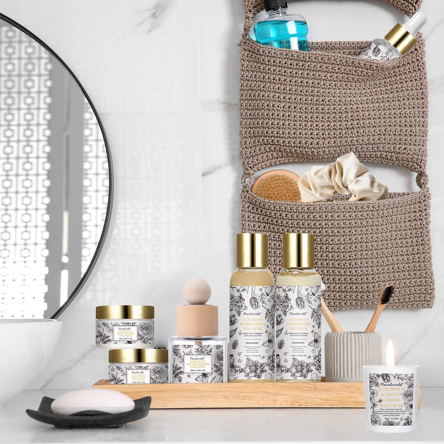 Mother's Day Gifts, Spa Gift Set for Women- Luxury Rose 14 Pcs Bath Set, Home Spa Kit, Christmas Gift for Women, Birthday Gifts