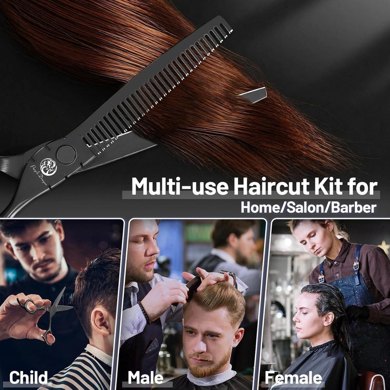 Purple Dragon Hair Cutting Shears Set - Professional 440C Barber Thinning Scissors | Black, 6 Inch