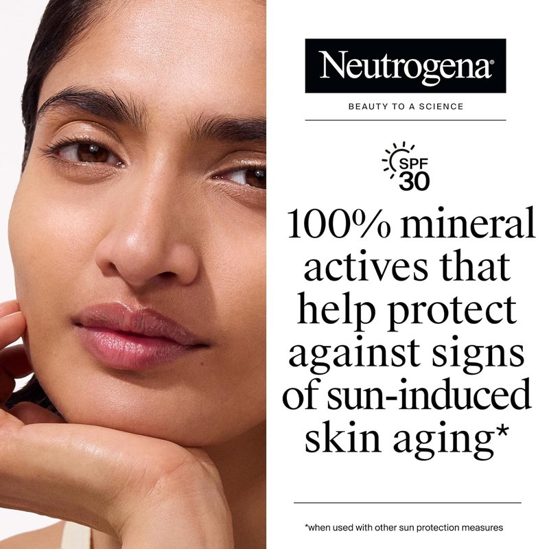 Neutrogena Tinted Sunscreen for Face SPF 30 | Broad Spectrum Mineral with Zinc Oxide & Vitamin E, Medium Deep, 1.1 fl oz