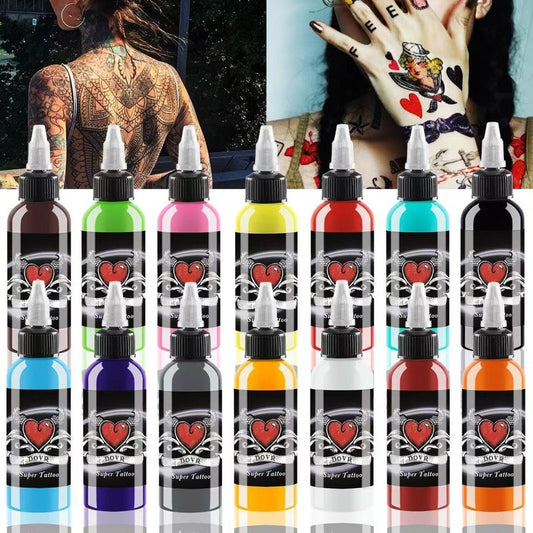 Tattoo Ink Set - 14 Colors 1oz Bottles for 3D Makeup & Body Art | Professional & Beginner Use