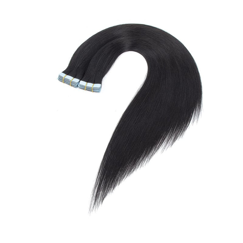 Amella Hair Tape in Human Hair Extensions 16 inches 20pcs 50g Silky Straight Seamless Skin Weft Remy Tape Hair Extensions Off Black Tape in Hair Extensions