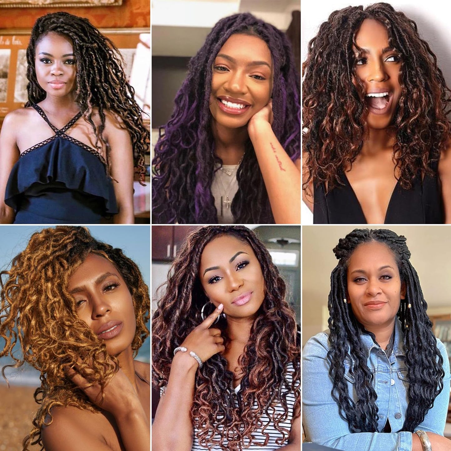 Crochet Hair for Black Women with Curly Ends 30 Inch 8 Packs Goddess Locs Crochet Hair Deep Soft Faux Locs Crochet Braids Pre Looped Curly Wavy Braiding Hair Extension(30 Inch, 1B)