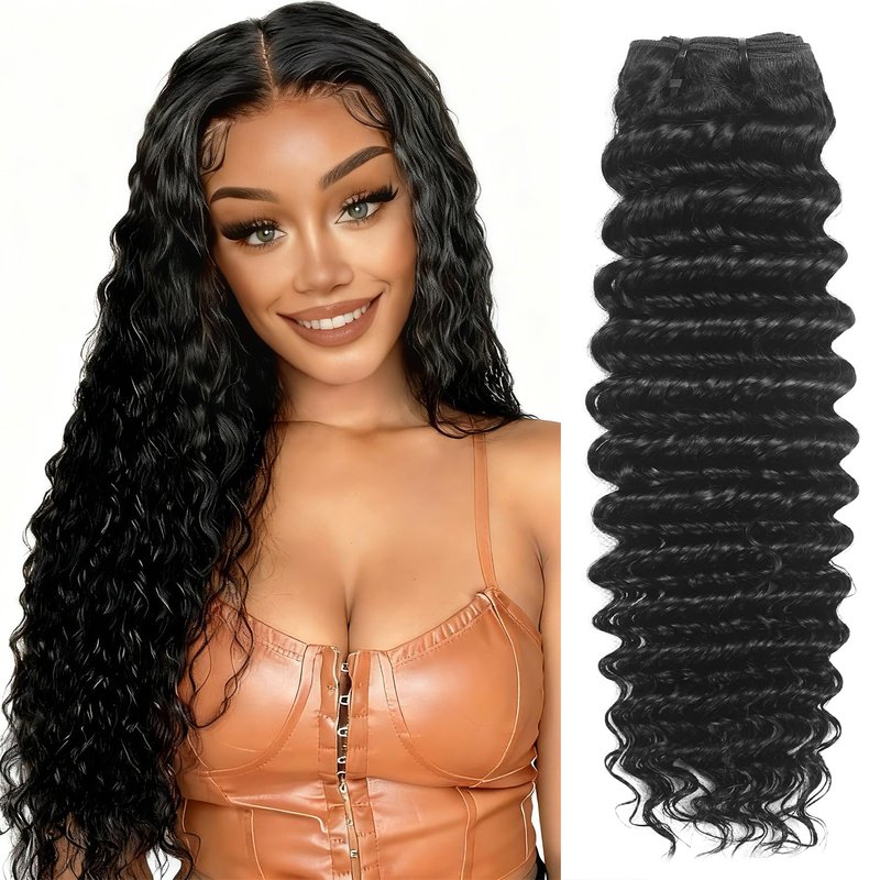 inlovwith Deep Wave Human Hair Bundles, Curly Bundles by 100% Unprocessed Indian Virgin Hair, Keep Texture Wet and Wavy After Multiple Washes(Single Bundle, 16 Inches)