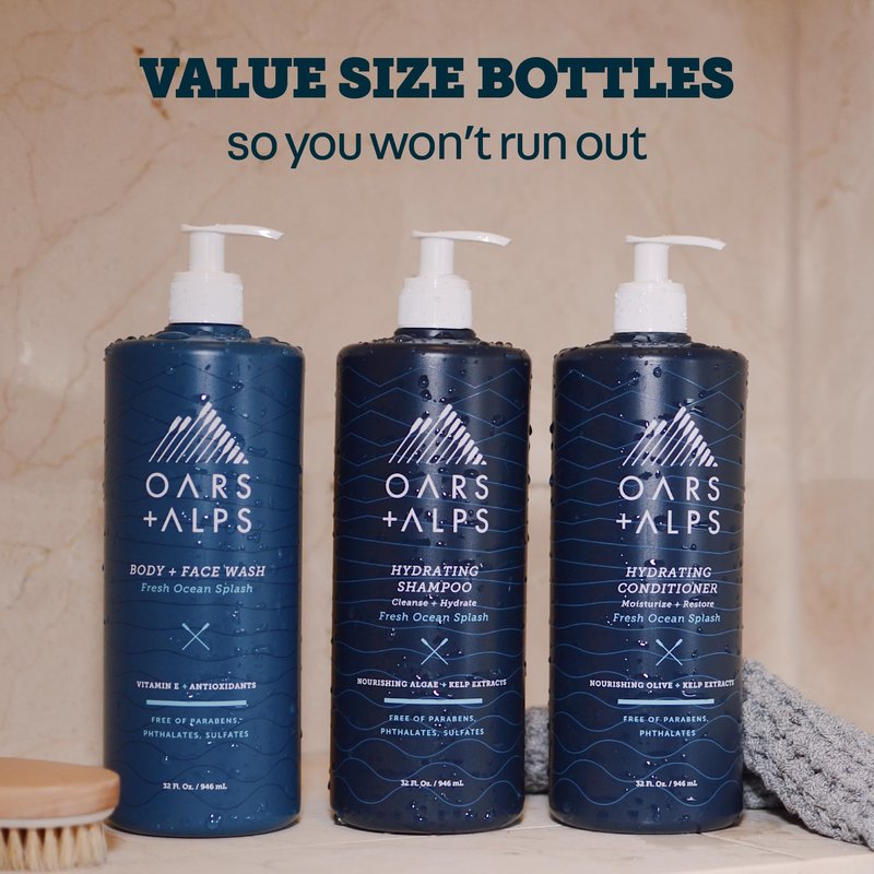 Oars + Alps Men's Sulfate Free Conditioner, Infused with Kelp and Algae Extracts, Fresh Ocean Splash, 32 Fl Oz