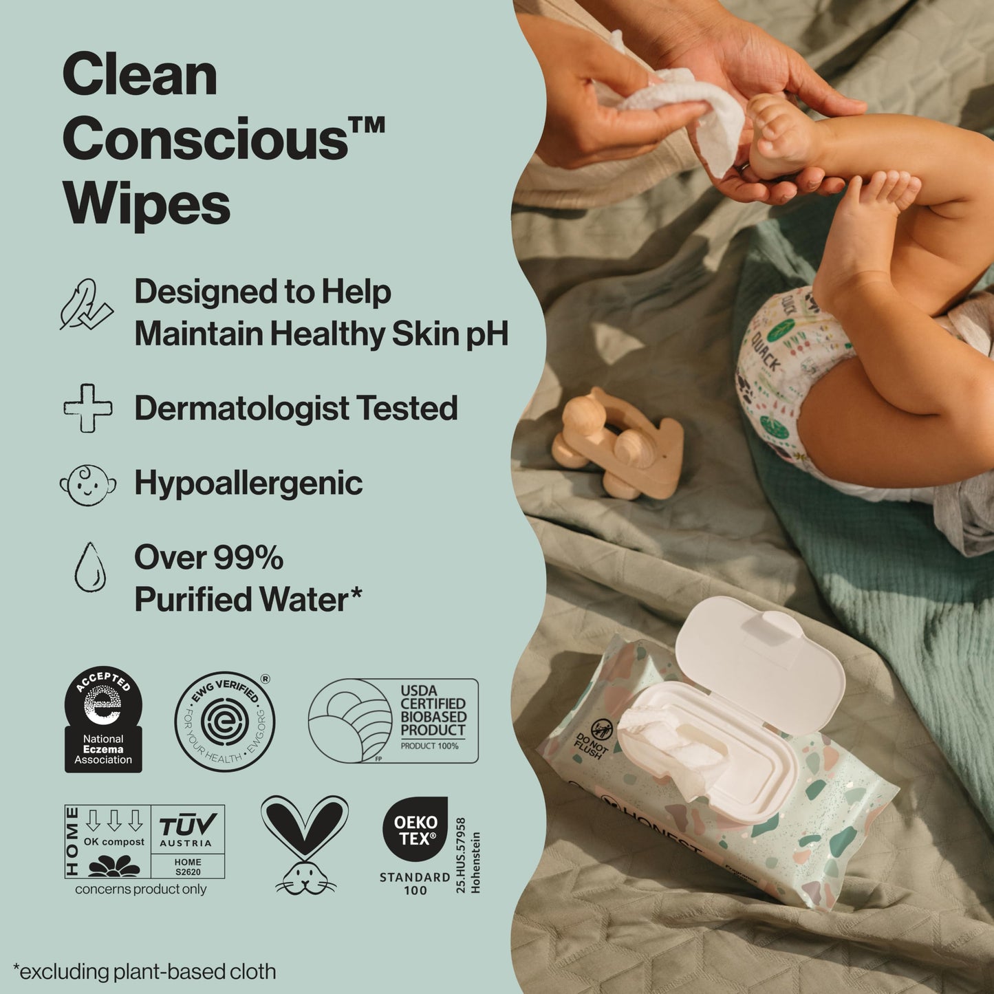 The Honest Company Baby Wipes for Sensitive Skin, Hypoallergenic, Fragrance-Free, Multi-Use, Geo Mood Design, 576 Count (8 Packs of 72)