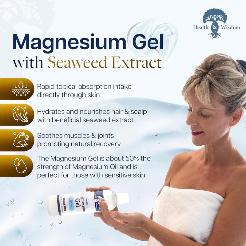 Pure Magnesium Gel for Muscle & Joint Relief - Natural Seaweed Extract for Skin & Scalp Moisturizing - 12 Fl Oz
