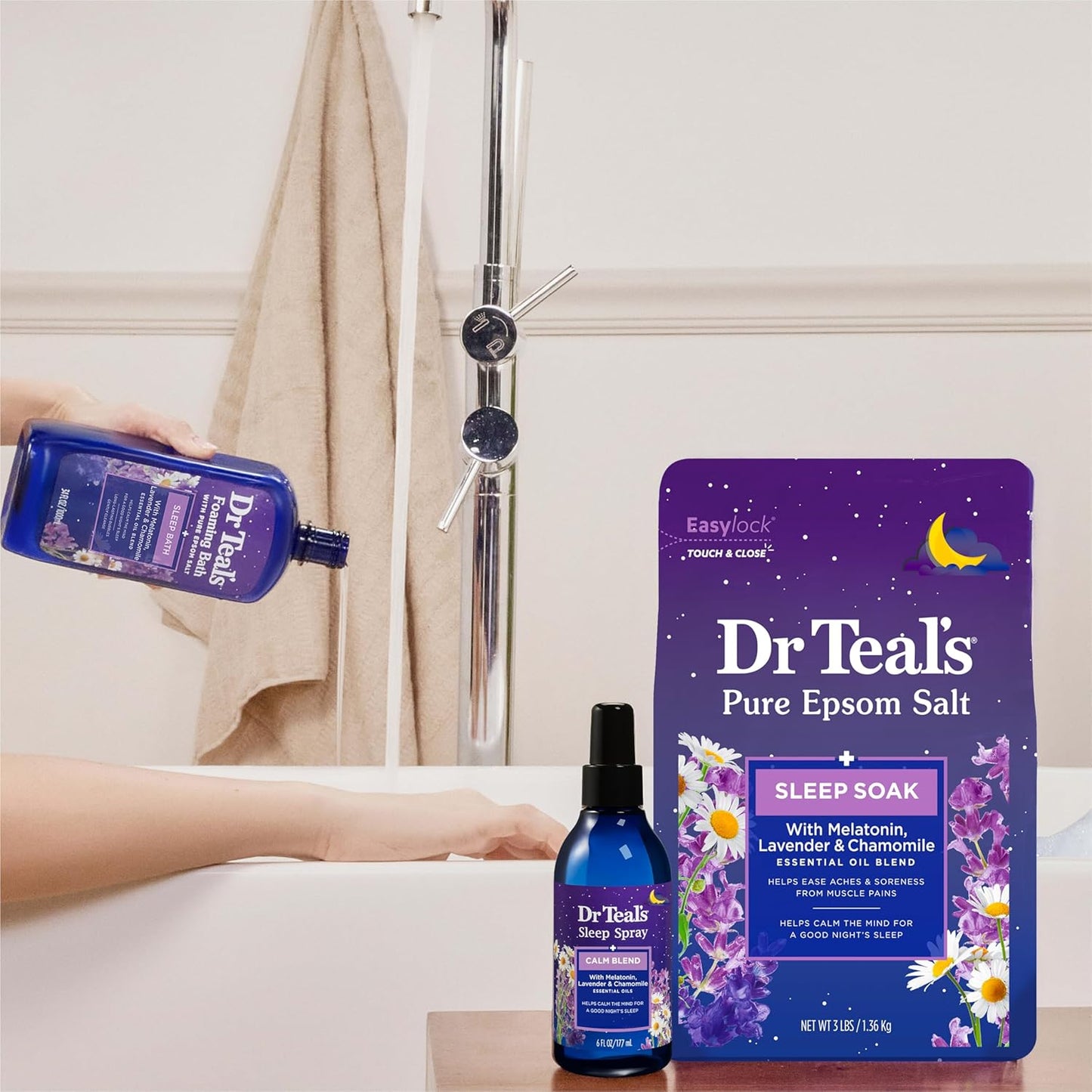 Dr Teal's Foaming Bath - Melatonin Sleep Soak with Pure Epsom Salt | 34 fl oz (Pack of 4)