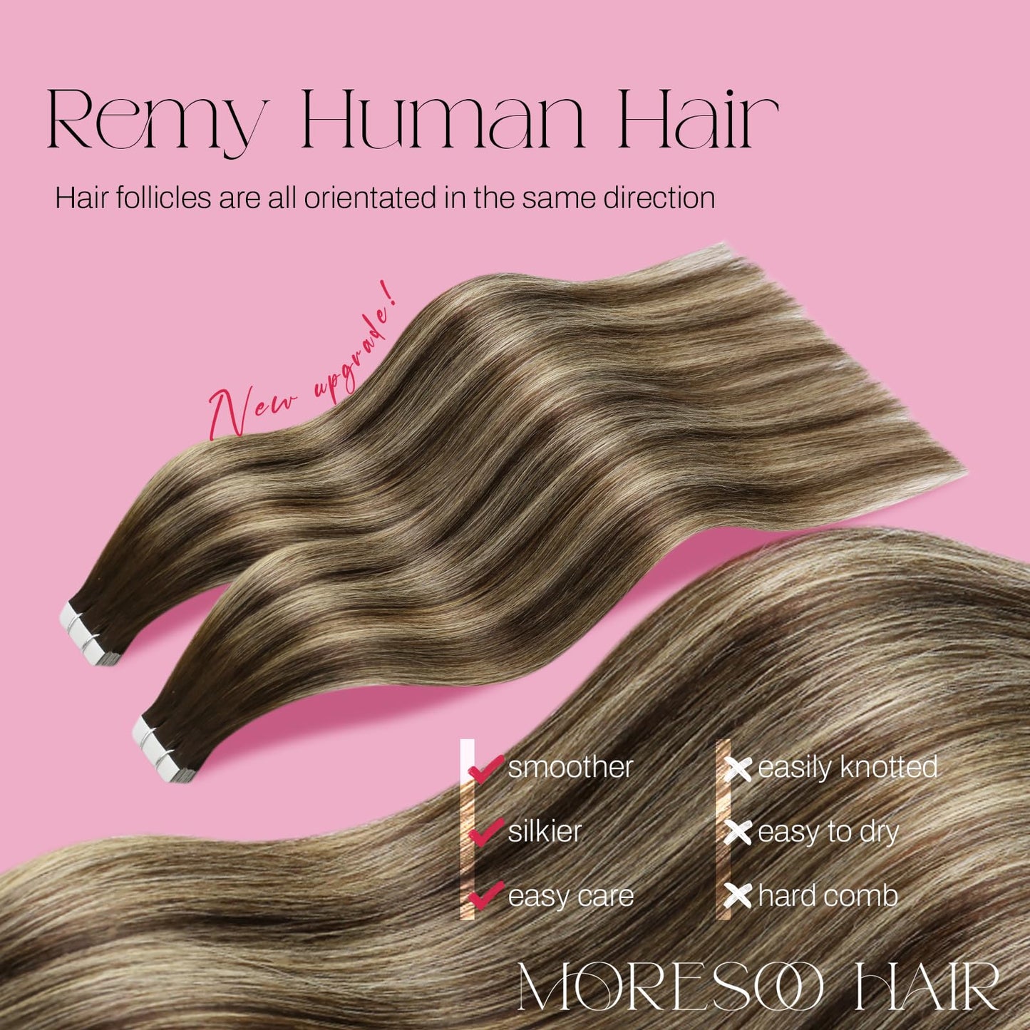Moresoo Tape in Hair Extensions Human Hair Ombre Brown to Caramel Blonde with Brown Balayage Tape in Seamless Hair Extensions Real Human Hair Tape in Extensions 18 Inch #4/27/4 20pcs 50g
