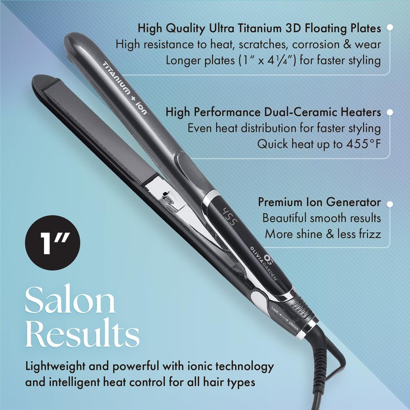 Olivia Garden Titanium + Ion Professional Flat Iron - Hair Straightener for All Hair Types - Includes Heat-Resistant Mat - 3D Floating Plates, 1"