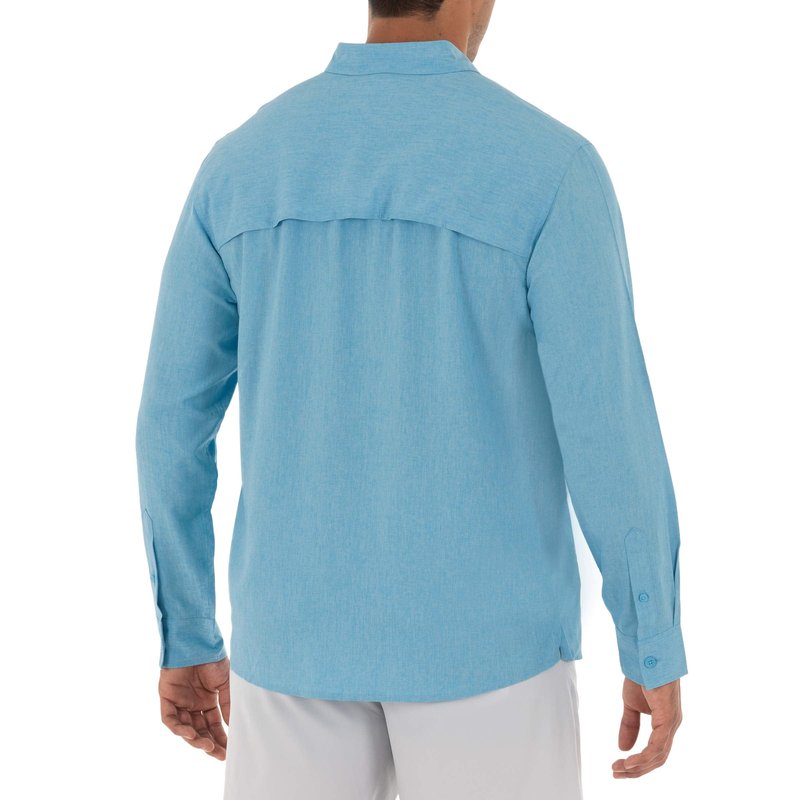 Guy Harvey Men's Long Sleeve Performance Fishing Shirt, Powder Blue, Large