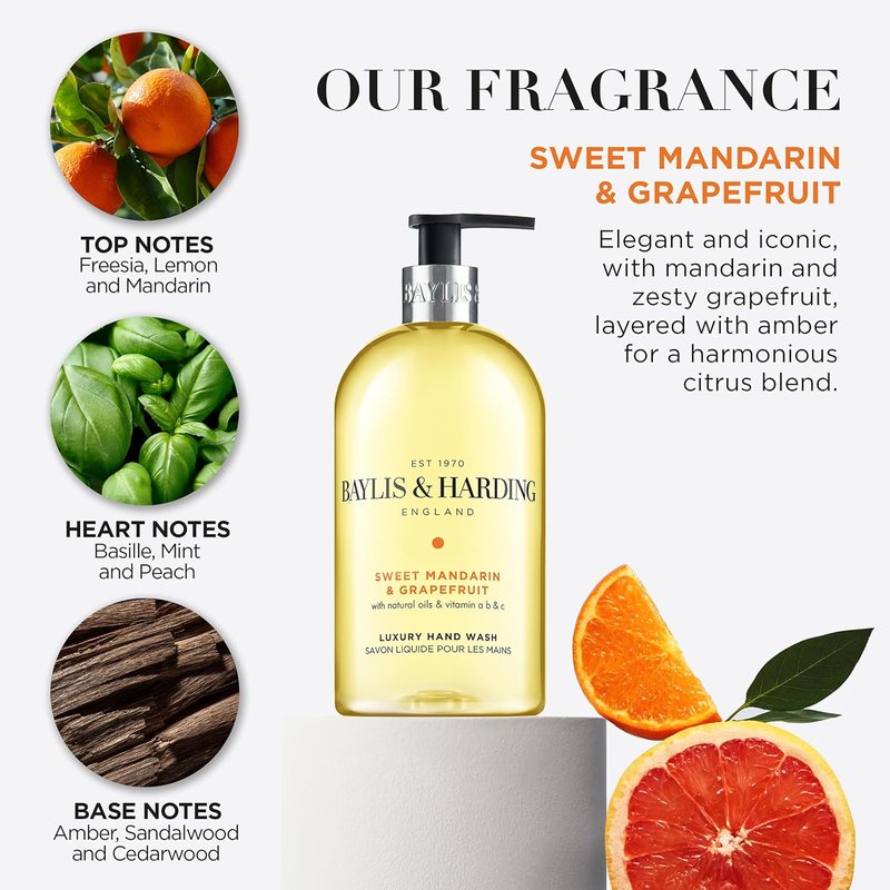 Baylis & Harding Liquid Hand Soap - Sweet Mandarin & Grapefruit | 16.9oz/500ml (3-Pack)