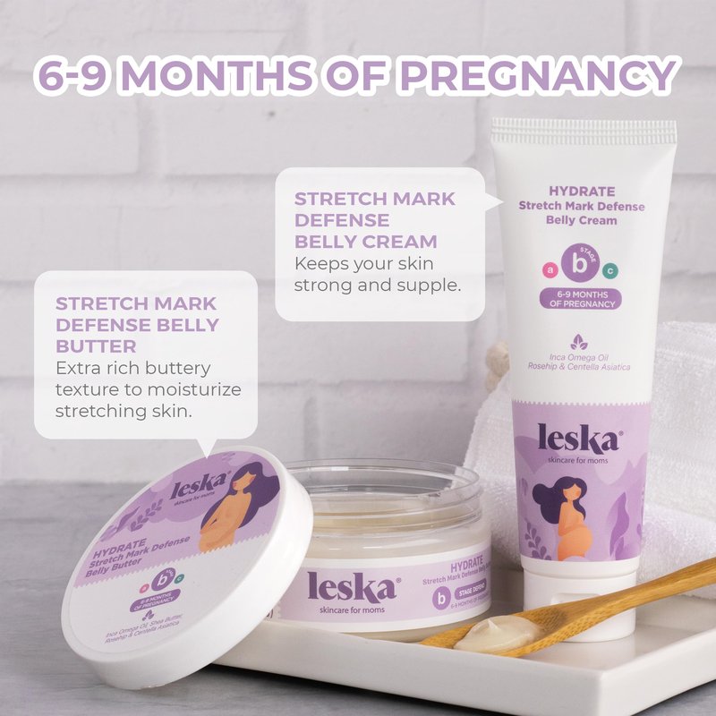 Leska Maternity Cream 2-Pack | STAGE B: HYDRATE Stretch Mark Defense Belly Cream & Butter (Pregnancy Months 6-9) | Part of a Complete 3-Stage Pregnancy Skincare System (4-4.93oz)