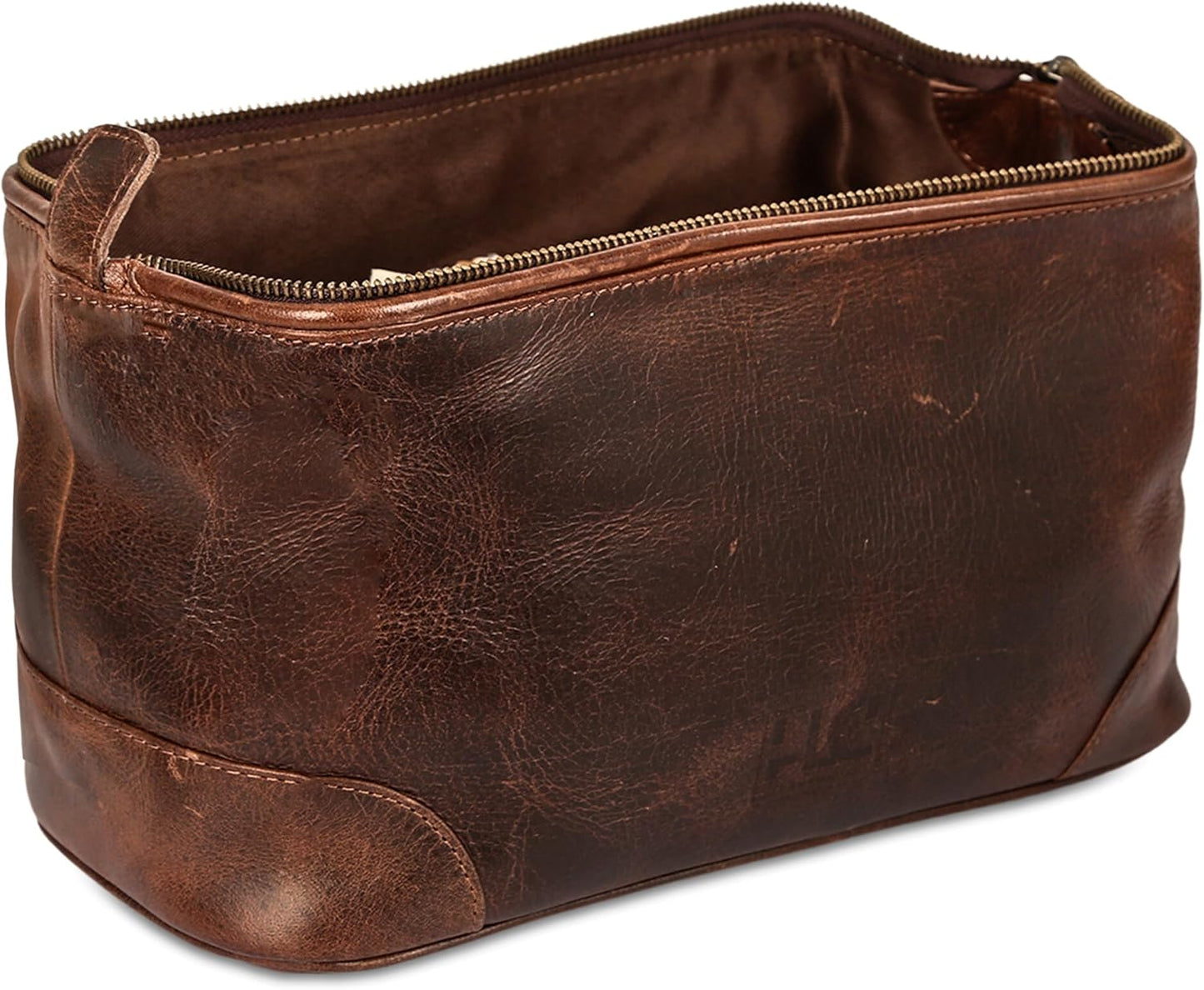 Genuine Leather Toiletry Bag for Men - Premium Dopp Kit Travel Organizer | 10-Inch Brown Pouch