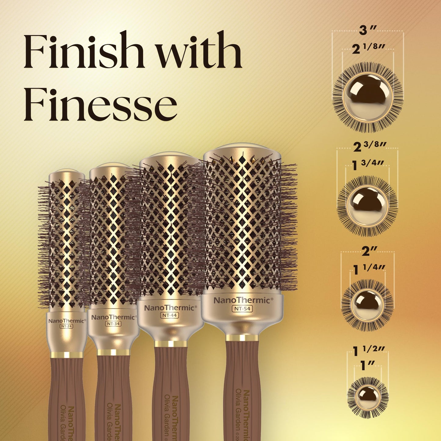 Olivia Garden NanoThermic Ceramic + Ion Round Thermal Hair Brush - Not Electrical - Professional Blowout Brush for Normal to Thick Hair, 85-39TF-P2QB 4 Piece
