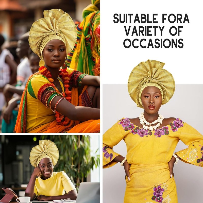 African Gele Head Wrap for Women - Elegant Nigerian Turban for Weddings & Events | Versatile Styles