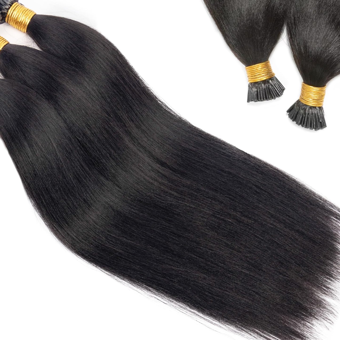 I Tip Hair Extensions Yaki Straight Itips Hair Extensions Human Hair Natural Black 18 Inch 50G Light Yaki Real Human Hair Keratin Tip Extension Bundles for Black Women 50 Strands Per Pack