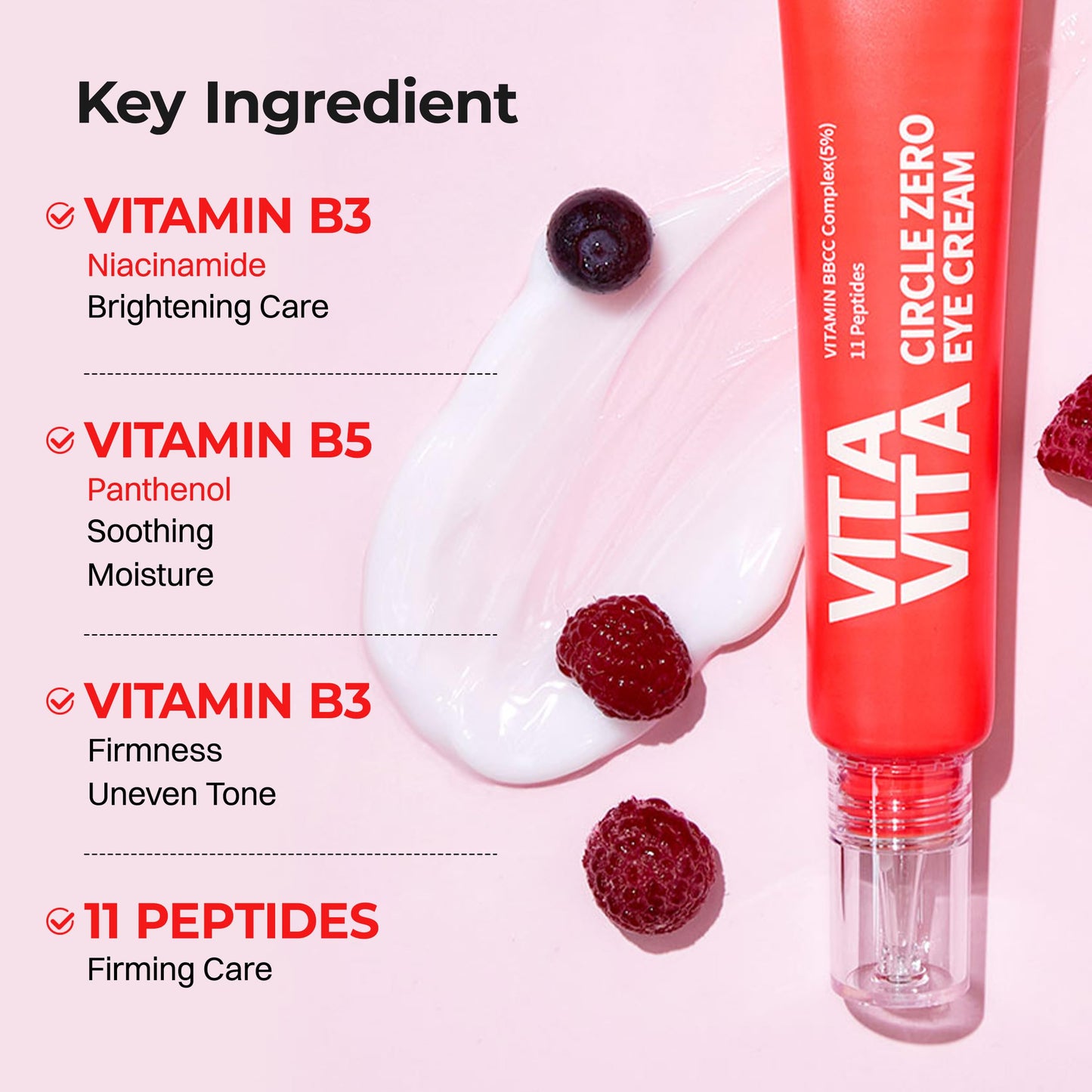 BE THE SKIN Vitavita Dark Circle Zero Eye Cream - 11 Peptides with EGF & FGF, 50,000ppm Vitamin BC Complex & Niacinamide, Milia-Safe, Helps Visibly Brighten & Firm Under Eye Area 1.01 oz