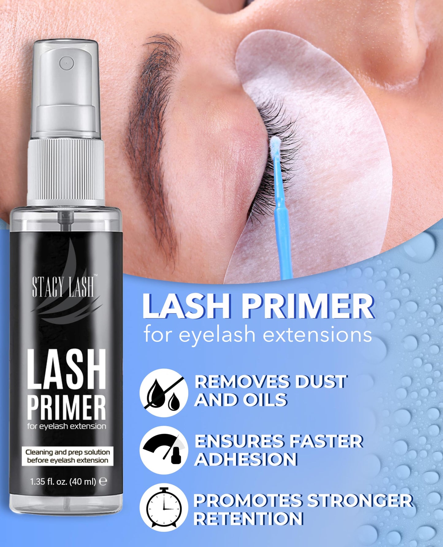 Extra Bonder for Lash Extensions 15ml + Eyelash Extension Primer - Stacy Lash/Eyelash Extension Sealer/Reduces Lash Extension Glue Fumes/Protein Oil Remover/Eyelash Extension Cleanser Spray 40