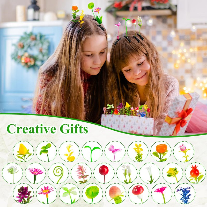100 Pcs Sprout Clips Mixed Style Plant Hairpins Little Grass Sprout Hair Clips Butterfly Mushroom Hair Accessories Gift for Women Girls Kids Party School