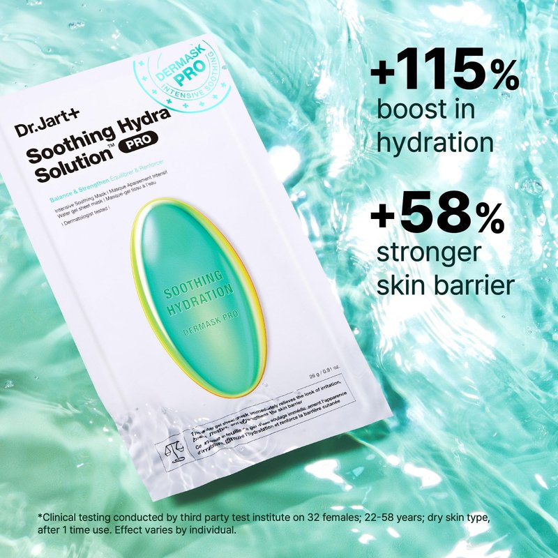 Dr.Jart+ Dermask Soothing Hydra Solution Korean Face Mask for Visibly Irritated Skin | Sheet Mask | Gifts for Women | Korean Skin Care, 5 Pack