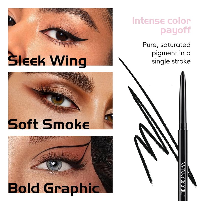 WINKGIGGLE Black Eyeliner No Budge Retractable Eye Liner, Creamy Pigmented & Waterproof Creates Bold & Defined Lines Vegan & Cruelty-Free Easy to Apply （Black）