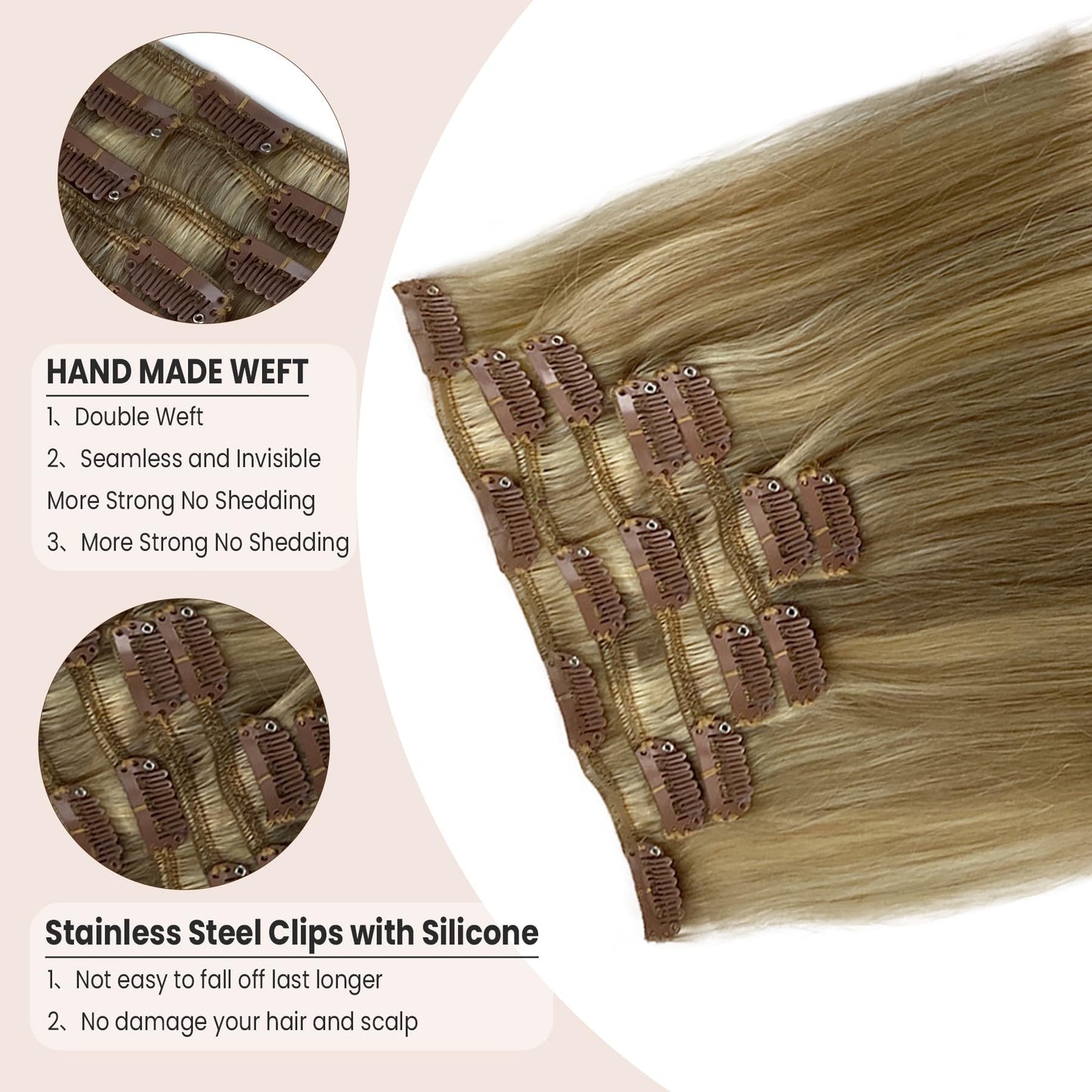 Seamless Clip in Hair Extensions Real Human Hair for Women 18 inch 70 gram Balayage Ash Brown to Platinum Blonde Soft Straight Clip in Hair Extensions 7PCS