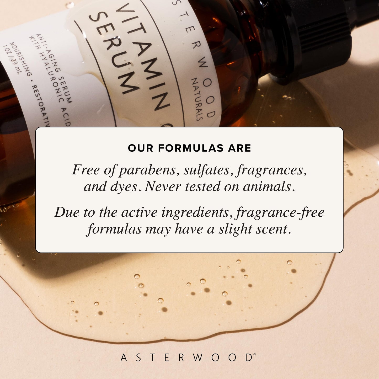 Asterwood Vitamin C Face Serum - with Hyaluronic Acid - Smoothing, Hydrating, Stimulates Collagen Production - Fragrance-Free - 1 Fl Oz