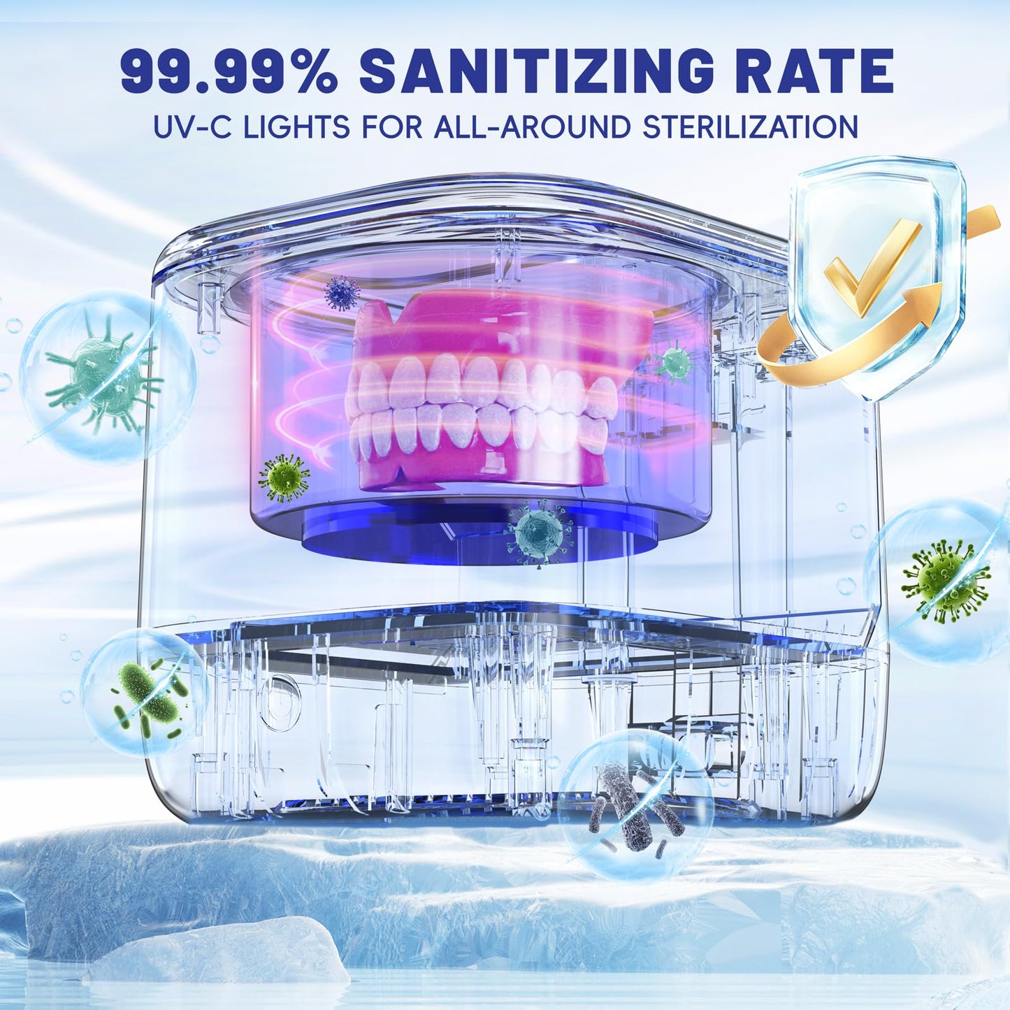 Sonolab Ultrasonic Retainer Cleaner Machine with Removable Tank and Cleaning Tablets, 45kHz Sonic Dental Cleaning Pod, 240ml Large Capacity Ultrasonic UV Cleaner for Dentures, Aligners, Mouth Guards