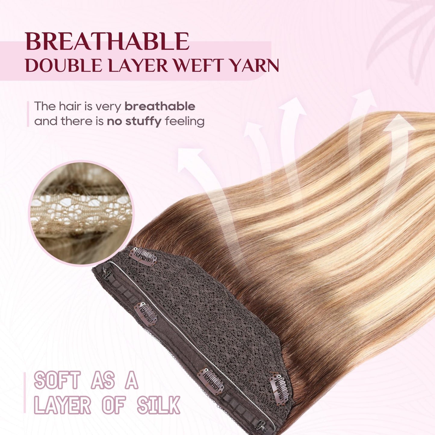 Halo Hair Extensions - Dark Brown to Gold Blonde and Bleach Blonde Adjustable Size Removable Secure，Halo Extensions Real Human Hair, 3/8/22 70g 14Inch