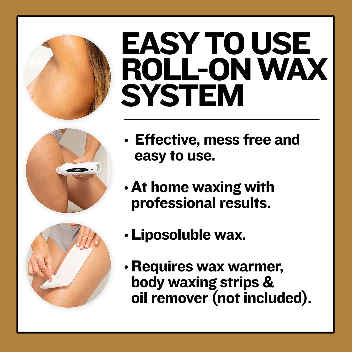 Waxup Gold Roll On Hair Removal Cartridge, Depilatory Roller Refill for Legs and Arms 3.88 Ounce / 110g (4 Pack) - Wax Warmer and Strips Not Included