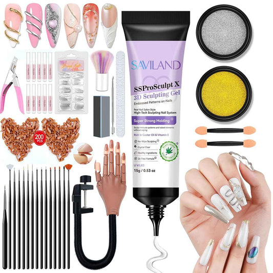 3D Gel Nail Kit with Practice Hand – Professional Acrylic Nail Art Set for Sculpting & Decoration