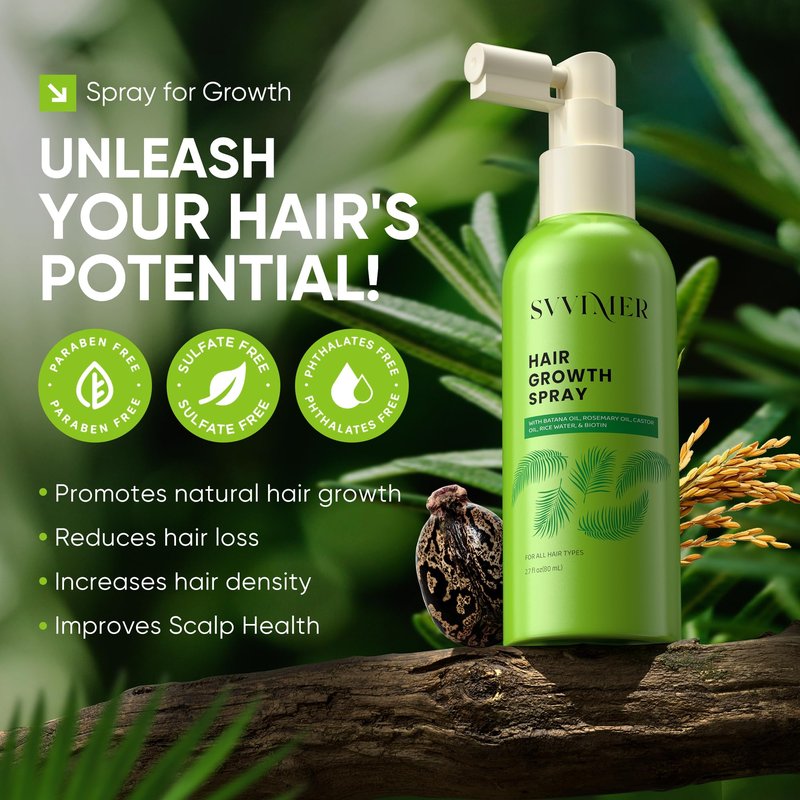 Svvimer Hair Growth Serum Spray - with Rosemary Batana Oil Biotin for Hair Loss and Thinning - Thicker Fuller Longer - for Women and Men 2.7 Fl Oz (Pack of 1)