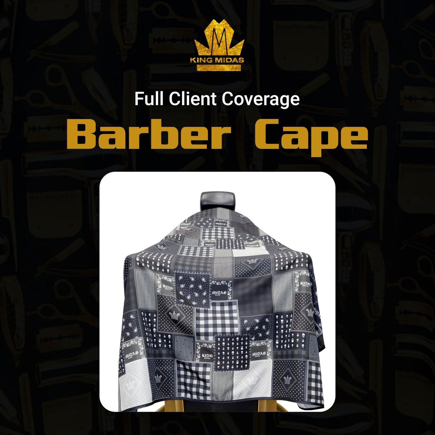 King Midas Barber Hair Cutting Cape for Men & Women - Adjustable Neck Hair Cape for Haircuts with Snap Button, Bandana Barber Cape - Chain – Navy Blue