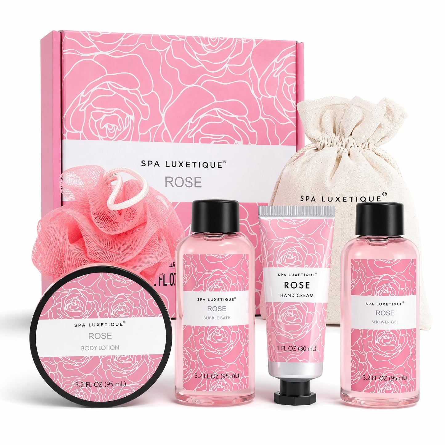 Spa Luxetique Gifts for Women, 6 Pcs Rose Spa Gift for Women, Womens Gift Set with Bubble Bath, Birthday Christmas Anniversary Valentine's Day Gifts