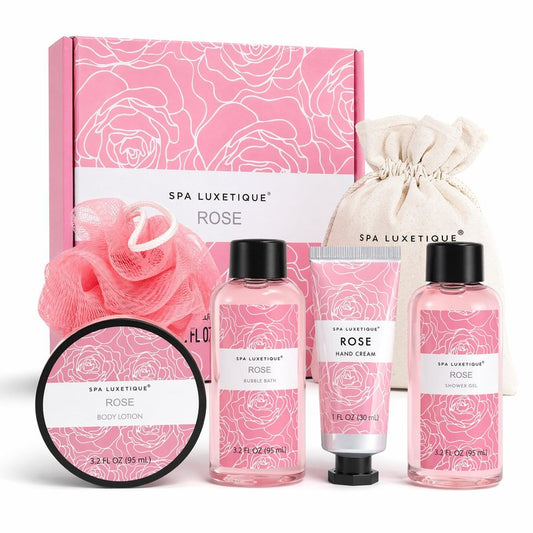 Spa Luxetique Gifts for Women, 6 Pcs Rose Spa Gift for Women, Womens Gift Set with Bubble Bath, Birthday Christmas Anniversary Valentine's Day Gifts