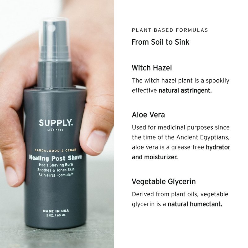 SUPPLY Healing Post Shave Spray for Men – Alcohol-Free Aftershave to Soothe Irritation, Hydrate Skin & Reduce Razor Burn – Sensitive Skin Friendly – Sandalwood & Cedar, 2 oz