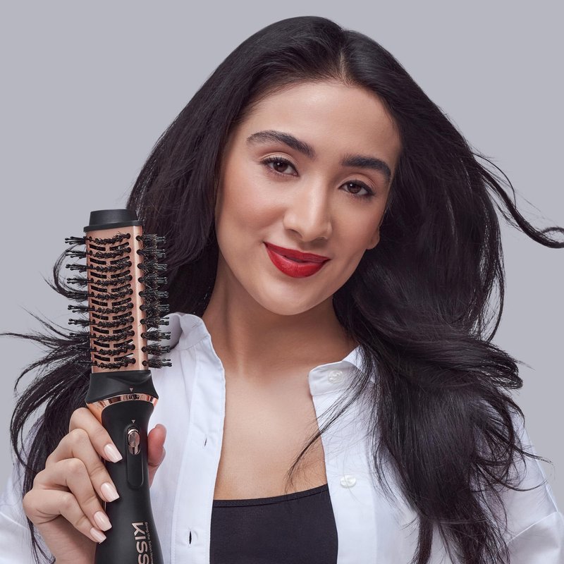 KISS Volume & Style Boosting 2-in-1 Air Brush, Interchangeable Ceramic Waterdrop & 1.5” Round Brush Head, Maximum Root Boosting Hair Dryer, 4 Heat Settings, Tangle-Free Bristles, 360° Swivel Cord