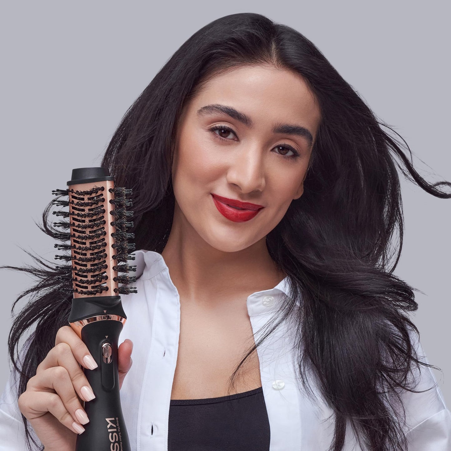 Kiss Volume & Style Boosting 2-in-1 Air Brush, Interchangeable Ceramic Waterdrop & 1.5” Round Brush Head, Maximum Root Boosting Hair Dryer, 4 Heat Settings, Tangle-Free Bristles, 360° Swivel Cord