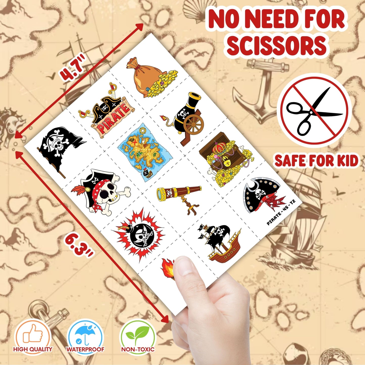 Pirate Party Favors for Kids, 72Pcs Tattoos and Slap Bracelets for Rewards