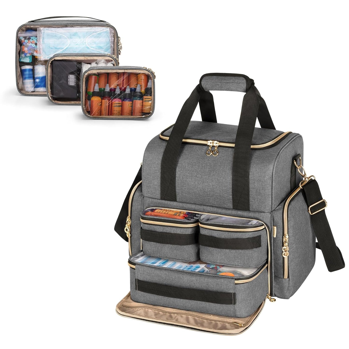 LUXJA Large Tattoo Travel Case - Organizer with 3 Removable Pouches for Tattoo Supplies | Gray