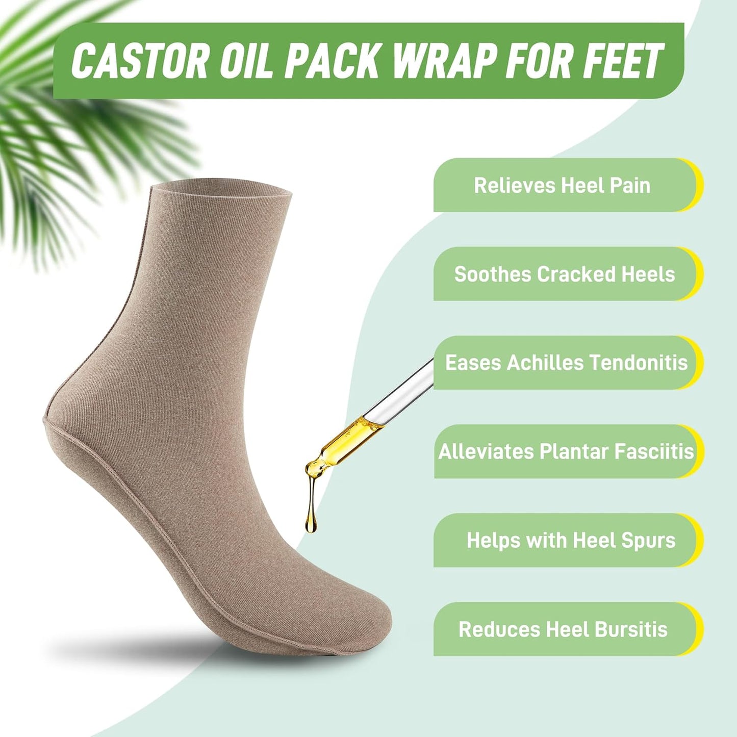 Castor Oil Pack Wraps for Feet - Organic Cotton, Reusable Mid-Crew Socks | Khaki, 2 Pack