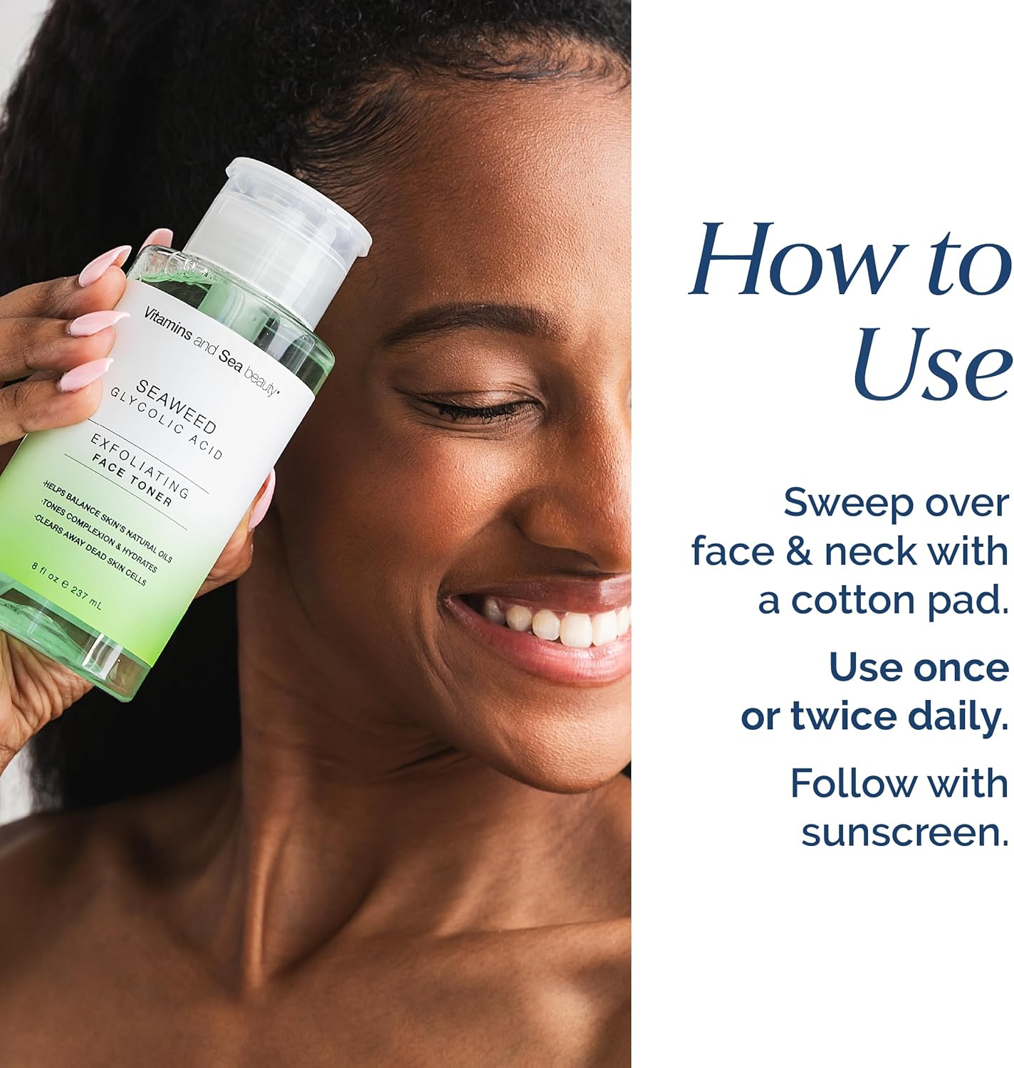 Exfoliating Face Toner with Seaweed & Glycolic Acid - Hydrating, Oil Balancing Formula for All Skin Types | 8 fl oz