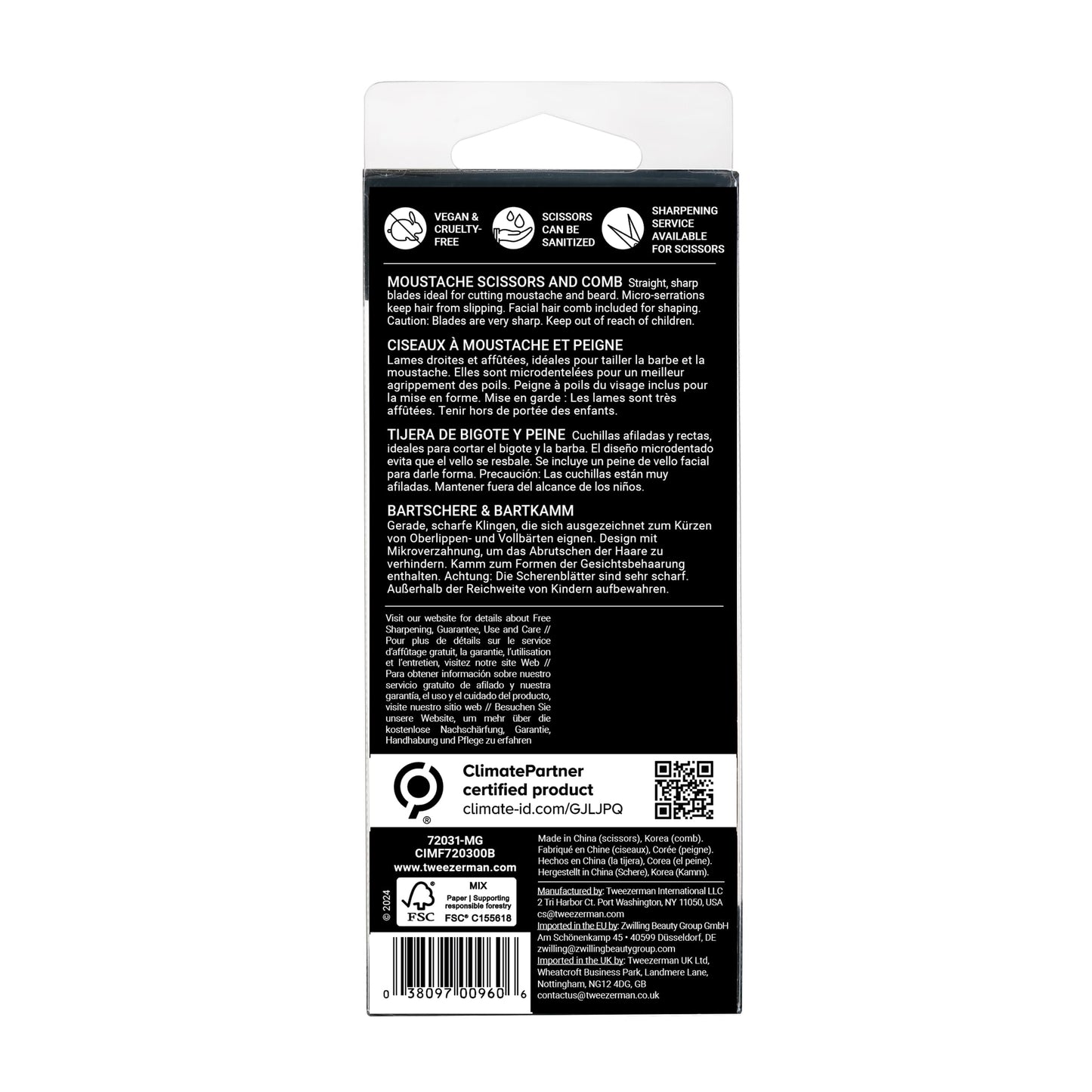 Tweezerman Moustache Scissors and Comb Black