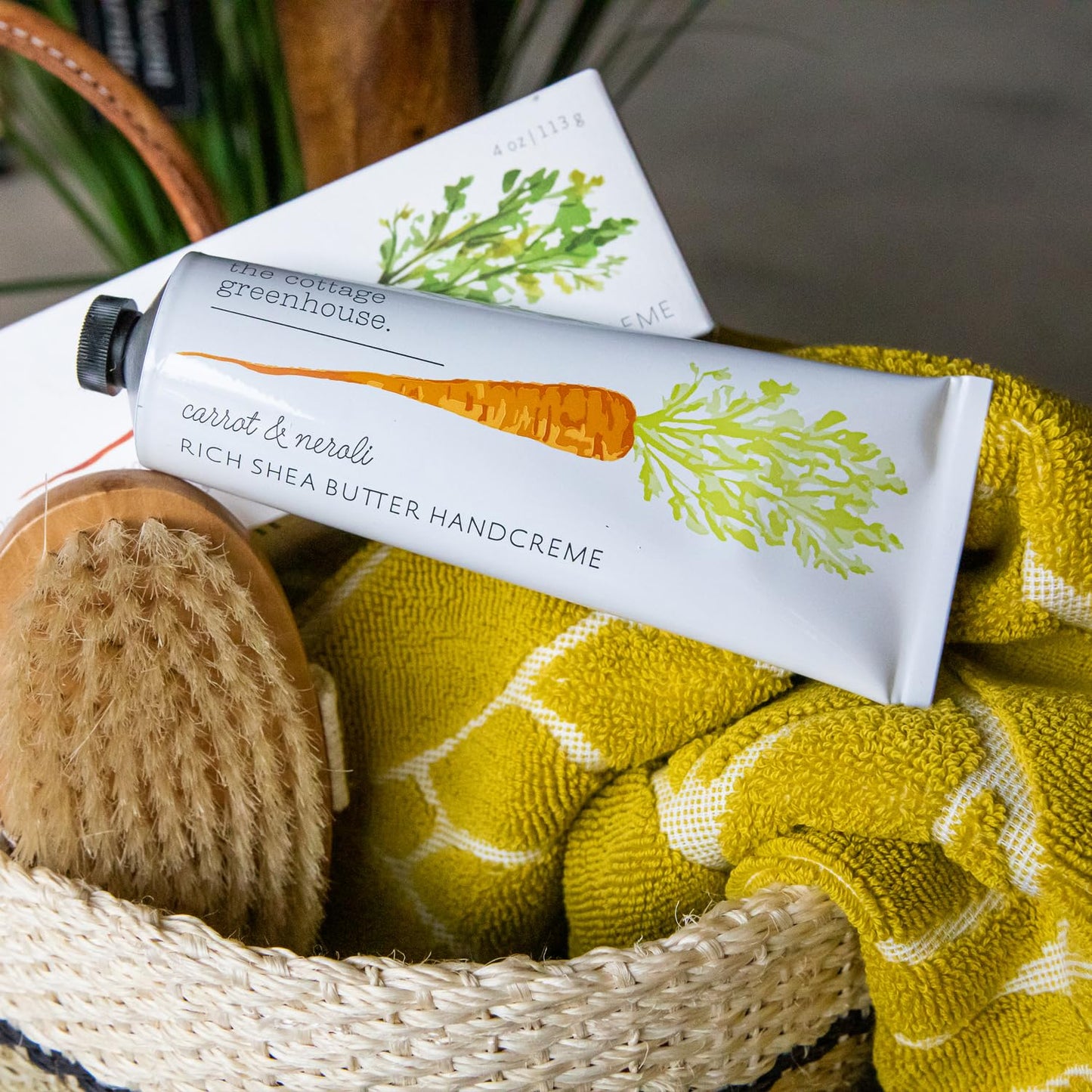 The Cottage Greenhouse Carrot & Neroli Hydrating Hand Cream, 4 oz., Luxury Moisturizing Lotion for Women for Soft Skin, Everyday Purse Essentials