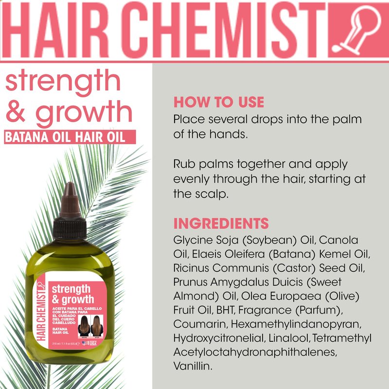 Hair Chemist Strength & Growth Batana Oil Shampoom Conditioner Set 33.8 oz. & Hair Oil 7.1 oz. (3-PC Set) - Batana Shampoo and Conditioner for Hair Growth, Thickening and Strength